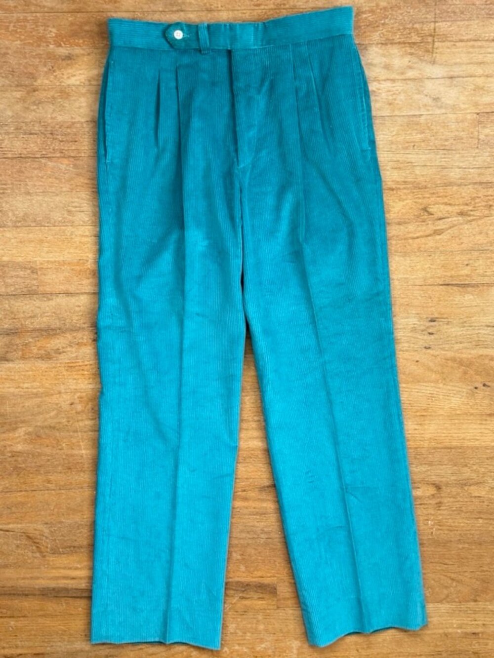 Vintage Aqua Blue Corduroy Pants Mens Size 30x31 Trousers 1970s Waled Cotton